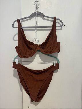 Abercrombie & Fitch Curve Love Brown Smocked Bikini
